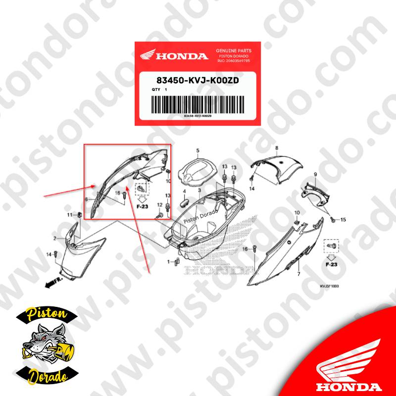 Cubierta lateral posterior derecho blanco ELITE 125 Honda Original - Imagen 3